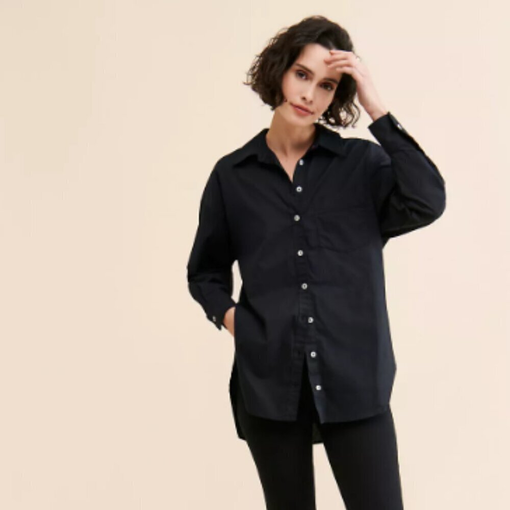 Maeve Antrhopologie The Bennet Buttondown Shirt Black Xs Classic Cotton Moody